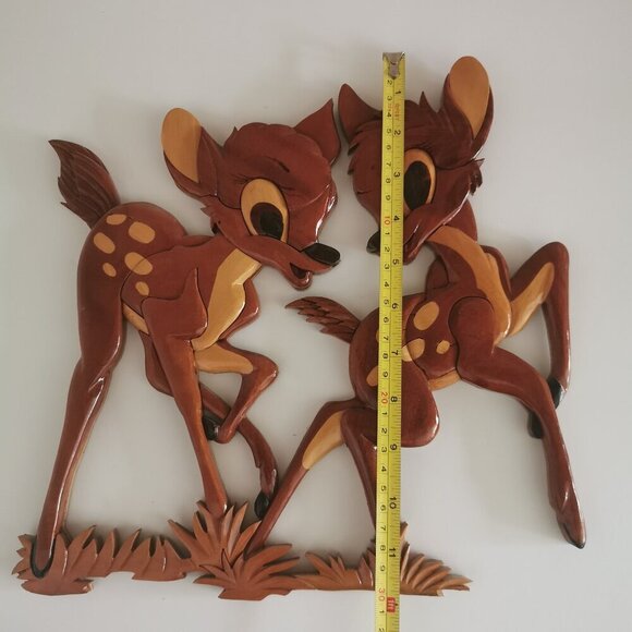 Vintage Disney Bambi Intarsia Wood Wall Hanging Handcrafted Faline Deer 12" H - Picture 10 of 12